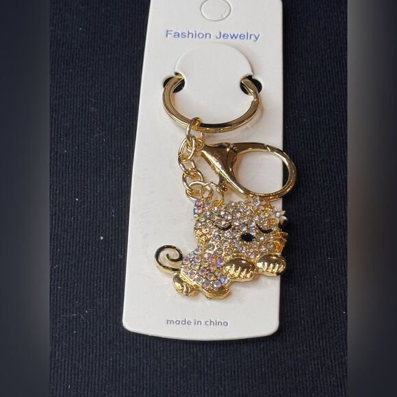 Mint BAG CHARM Sparkly Sleeping Kitty Cat  Keychain/Purse Charm Champagne - Picture 13 of 15